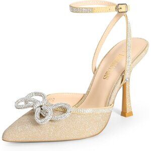 Dream Pairs Womens Gold Polyurethane Pump With Closure Buckle Hand Wash Only